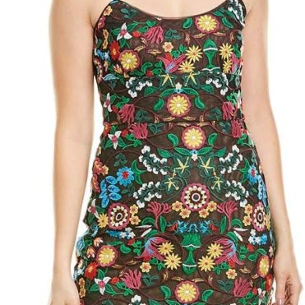 BCBGMAXAZRIA Floral Embroidered Bustier Midi Dress